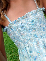 Shirred Blue and Brown Butterfly Sundress Shirring