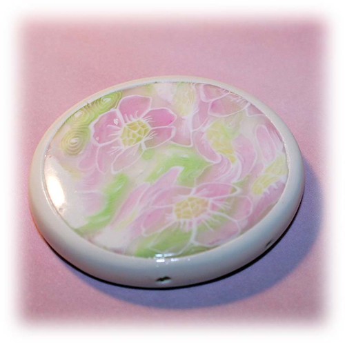 Sheer Pink Polymer Clay Two Hole Focal Bead