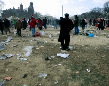 A dirty National Mall after the Obama Inauguration