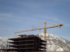 construction crane on zions bank tower, provo