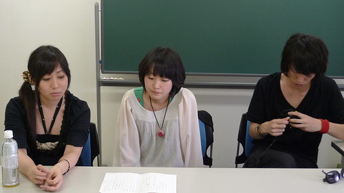 An-chan, Yumiko and Kabayama doing line-reading for short film 3PM
