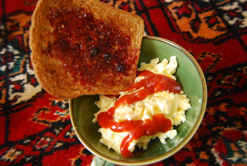Scrambled eggs and toast