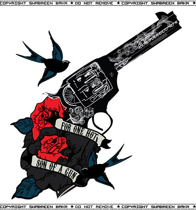 Roses n' Gun Tattoo inspired design