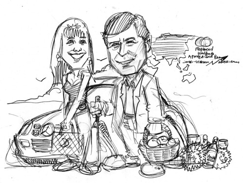Couple caricatures for Mastercard Mr & Mrs Sekulic pencil sketch 1