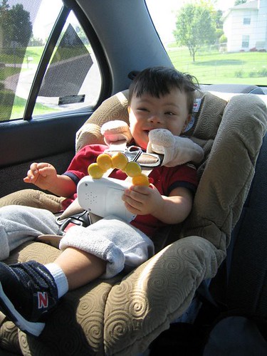 In the car with his i-pod