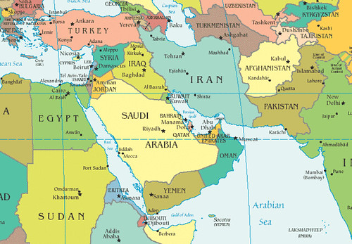 World Map Iran. Middle-East-map