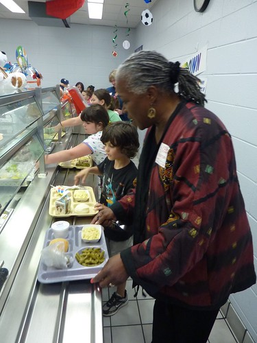Deputy Administrator Audrey Rowe joins the Fishers Elementary School lunch line.