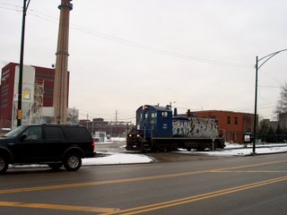 Central Illinois Railroad lcomotive returning to the storage yard on a winter morning. Chicago Illinois. January 2007.