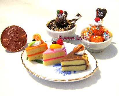 DOLLHOUSE MINIATURE - MINI CLAY FOOD MINIATURE CAKE SLICES & ICE CREAM by dollhouseminiatures.