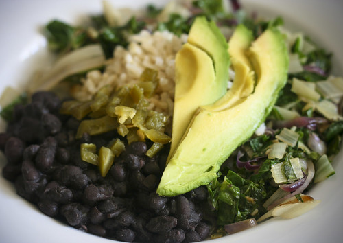 Black Beans and Rice with Chard and Avocado