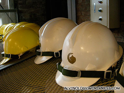 yellow helmets for kids; white for adults