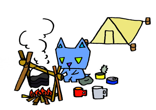 テント生活で飯ごうを炊く、三角うさぎ