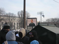 Obama speaking at the Lincoln Memorial