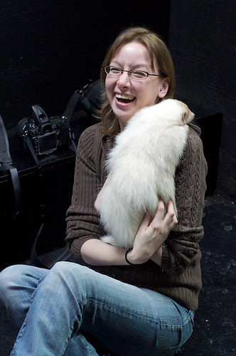 Nicole with an albino skunk