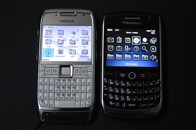 Nokia E71 vs. Blackberry Curve 8900 by code_martial