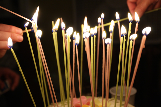 well lit birthday cake