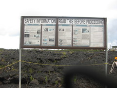Warnings before the walk across the lava field