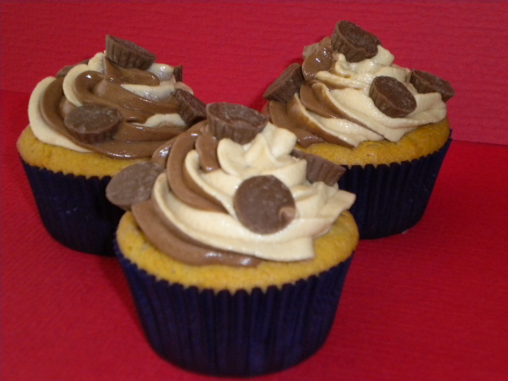 Peanut butter cupcake with chocolate and peanut butter cream cheese frosting