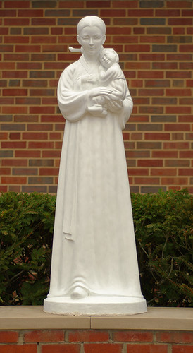 Statue of the Blessed Virgin Mary and Infant Jesus at Saint Andrew Kim Korean Catholic Church, in University City, Missouri, USA