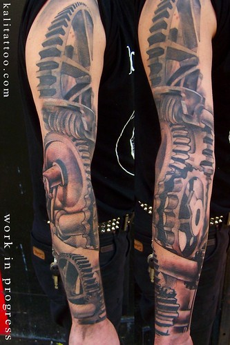 cog wheel sleeve tattoo