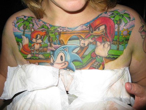 Meggies Sonic Chest Tattoo finished