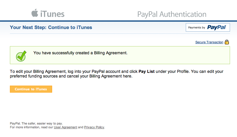 Your Next Step: Continue to iTunes - PayPal