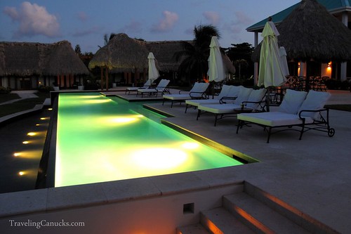 Infinity pool at night, Victoria House, Belize