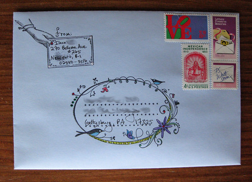 Envelope with stamps and embellishments