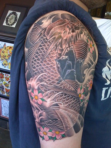 Dragon Koi coverup tattoo - final by ewendkos. From ewendkos