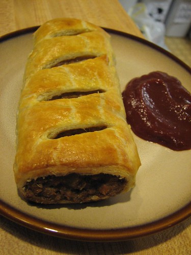 vegetarian sauage roll from the end