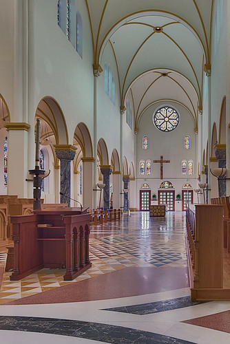 Saint Meinrad Archabbey, in Saint Meinrad, Indiana, USA - nave of church 2