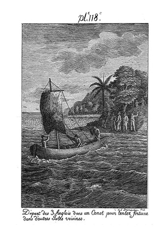 010- Partida de tres ingleses en una canoa para llegar a otras islas vecinas