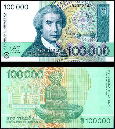 100 000 Dinárov Chorvátsko 1993, Pick 27