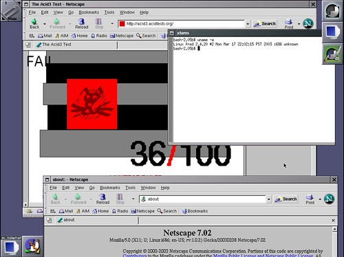 36/100 pour Netscape 7.0.2 au test acid3 avec la Slackware Linux 9.0