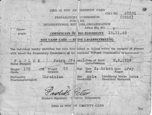 Peter Pawluk Refugee certificate of eligibility