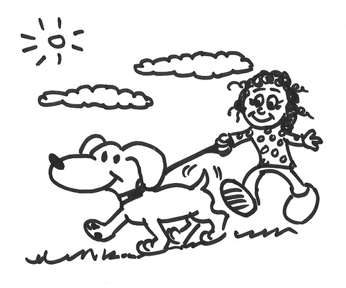 Cartoon of a girl walking her dog. http://www.bradhallart.com/cartoons.html