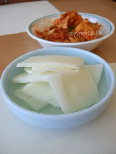 marinated daikon and kimchee