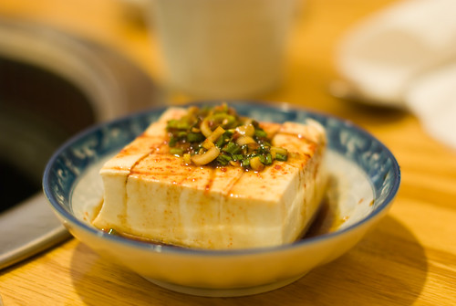Tofu with soy sauce and green onions