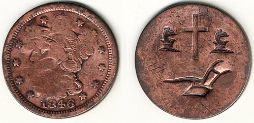 1846 Cent counterstamped