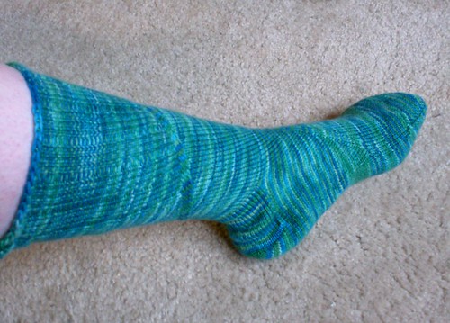 Green and blue hand dyed Cashmere Merino sock yarn tall knitted socks