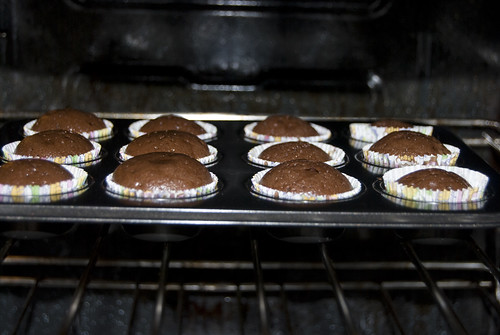 brownie cupcakes in the oven