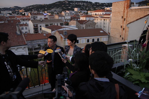 Jia Zhangke and Zhao Tao being interviewed