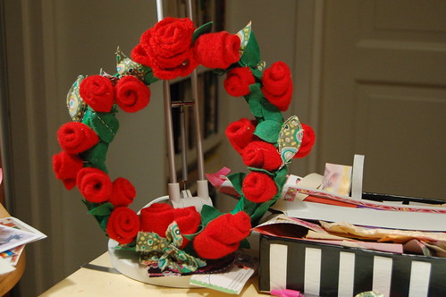 Finished craft: Wool Roses in a wreath