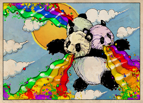 Pandas vomitan arco iris
