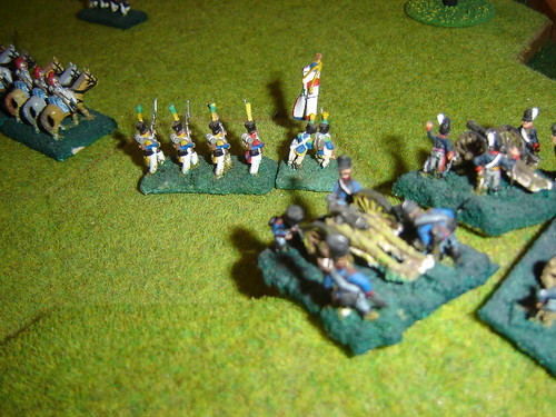 Newly arrived Prussian artillery pours fire into flank of the French infantry