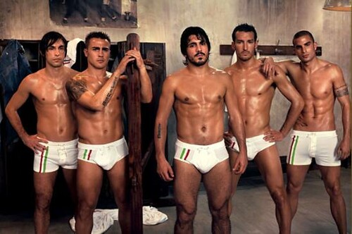 Sexy Man italian hot muscle football player on underwear ads