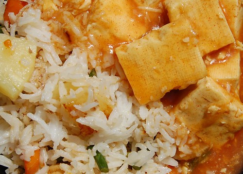 sweet and sour tofu with pineapple fried rice