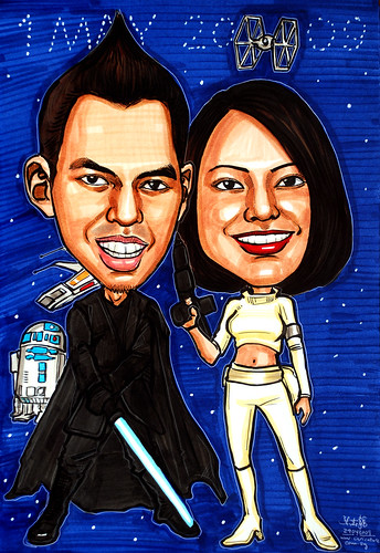 Couple caricatures Star Wars Anakin Skywalker and Padme Amidala