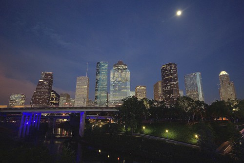 Houston Skyline and Full Moon