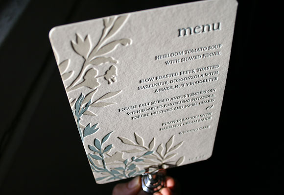Letterpress wedding menu - Engadine design - Smock